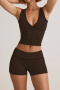 casual slight stretch 4-colors solid color slim vest shorts set_Black_Gray_Khaki _Reddish Brown