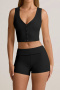 casual slight stretch 4-colors solid color slim vest shorts set_Black