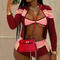 sexy slight stretch 8 colors contrast color zip-up shorts three-piece set_Black_Red_Rose Red