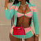 sexy slight stretch 8 colors contrast color zip-up shorts three-piece set_Black_Red_Rose Red_Magenta_Aqua Green