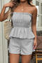 stylish slight stretch 4 colors stripe print bandeau & shorts set_Gray