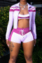 casual slight stretch contrast color slim shorts three-piece set_Black_Gray_Pink_Red_Blue_Light Purple