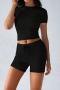 casual slight stretch 4 colors short sleeve t-shirt & shorts set_Black