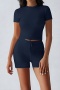 casual slight stretch 4 colors short sleeve t-shirt & shorts set_Black_Gray_Dark Blue