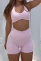 stylish slight stretch 6 colors halter-neck crop vest & shorts set_Black_Dark Gray_Pink
