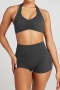 stylish slight stretch 6 colors halter-neck crop vest & shorts set_Black_Dark Gray