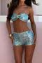 sexy slight stretch sequin starfish decor bandeau vest & shorts set_Pink_Aqua Green