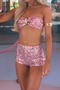sexy slight stretch sequin starfish decor bandeau vest & shorts set_Pink
