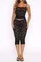 sexy slight stretch sling tight lace see-through cropped pants set_Black