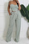 stylish plus size non-stretch slim fit tube top crop vest high waist pants set_Light Green