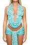 sexy slight stretch sequin decor swing collar halter-neck vest & shorts set_Pink_Red_Sky Blue
