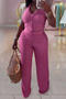 casual plus size stretch wrinkle fabric halter neck backless vest pants set_Black_White_Yellow_Orange_Beige_Magenta