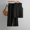casual high stretch solid color knitted vest slit straight pants set_Black