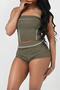 sexy slight stretch contrast color tube design slim shorts sets_Black_White_Dark Green