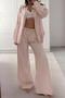 plus size cozy non stretch stripe long sleeve blouse&pants two piece set_Pink_Light Pink