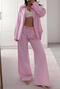 plus size cozy non stretch stripe long sleeve blouse&pants two piece set_Pink