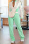 casual plus size slight stretch contrast color zip-up cardigan pants set_Black_Gray_Aqua Green