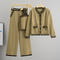casual slight stretch sling vest knitted cardigan straight pants three-piece set_Black_Khaki 