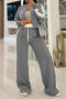 casual plus size slight stretch contrast color high waist wide leg pants set_White_Gray