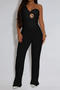 casual plus size slight stretch one shoulder slim vest high waist pants set_Black