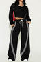 casual plus size slight stretch 5-colors striped print high-waist pants set_Black