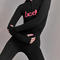 casual slight stretch hooded letter printing zip-up pants sets_Black