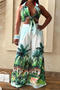 casual plus size non-stretch printed crop top high waist wide-leg pants set_Green