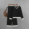 casual stretch contrast color knit wide-leg pants two-piece set_Black