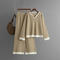 casual stretch contrast color knit wide-leg pants two-piece set_Black_Gray_Dark Blue_Beige_Khaki 
