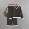 casual stretch contrast color knit wide-leg pants two-piece set_Black_Gray_Dark Blue_Beige_Khaki _Brown