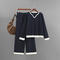 casual stretch contrast color knit wide-leg pants two-piece set_Black_Gray_Dark Blue