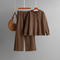 casual slight stretch solid color knitted hooded sweater wide-leg pants set_Black_Light Pink_Blue_Beige_Brown
