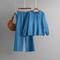 casual slight stretch solid color knitted hooded sweater wide-leg pants set_Black_Light Pink_Blue