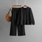casual slight stretch solid color knitted hooded sweater wide-leg pants set_Black
