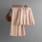 casual slight stretch solid color knitted hooded sweater wide-leg pants set_Black_Light Pink