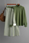casual slight stretch contrast color knitted high collar sweater pants set_Black_Gray_Dark Gray_Green