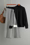 casual slight stretch contrast color knitted high collar sweater pants set_Black