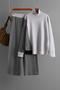 casual slight stretch contrast color knitted high collar sweater pants set_Black_Gray_Dark Gray