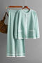 casual slight stretch striped knitted cardigan sweater wide-leg pants set_Black_Aqua Green