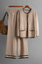 casual slight stretch striped knitted cardigan sweater wide-leg pants set_Black_Aqua Green_Beige_Khaki 