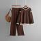 casual stretch contrast color knitted hooded slits sweater wide-leg pants set_Black_Gray_Magenta_Purple_Beige_Brown