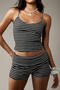 casual slight stretch slim-fit sling striped vest shorts set_Black