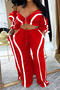 casual plus size slight stretch 6-colors contrast color striped pants set_Black_White_Pink_Red