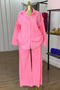casual plus size non-stretch solid color pearls decor loose shirt pants set_White_Pink