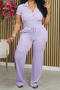 casual plus size slight stretch 3 colors lapel solid color pants sets_Red_Orange_Light Purple