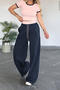 casual plus size slight stretch 5 colors t-shirt & drawstring pants set_Black_Gray_Dark Green_Dark Blue