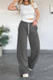 casual plus size slight stretch 5 colors t-shirt & drawstring pants set_Black_Gray
