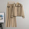 casual slight stretch 5-colors striped single-breasted cardigan pants set_Black_White_Gray_Rose Red_Khaki 