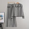casual slight stretch 5-colors striped single-breasted cardigan pants set_Black_White_Gray