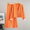 casual slight stretch new knitted cardigan and pants set_Black_White_Orange